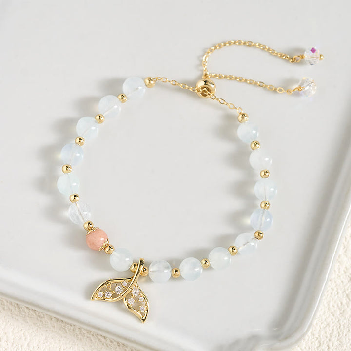 Buddha Stones Pulsera Serenity de cola de pez de cobre chapado en oro con aguamarina natural - image 3
