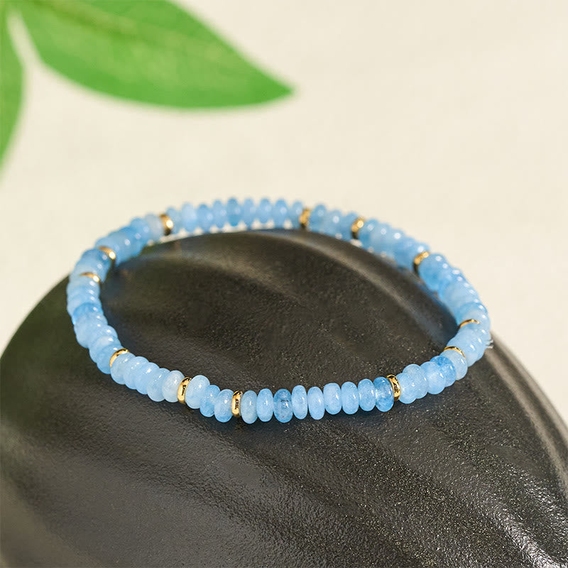 Buddha Stones Pulsera Serenity de perlas finas de aguamarina natural de 4 mm - image 2