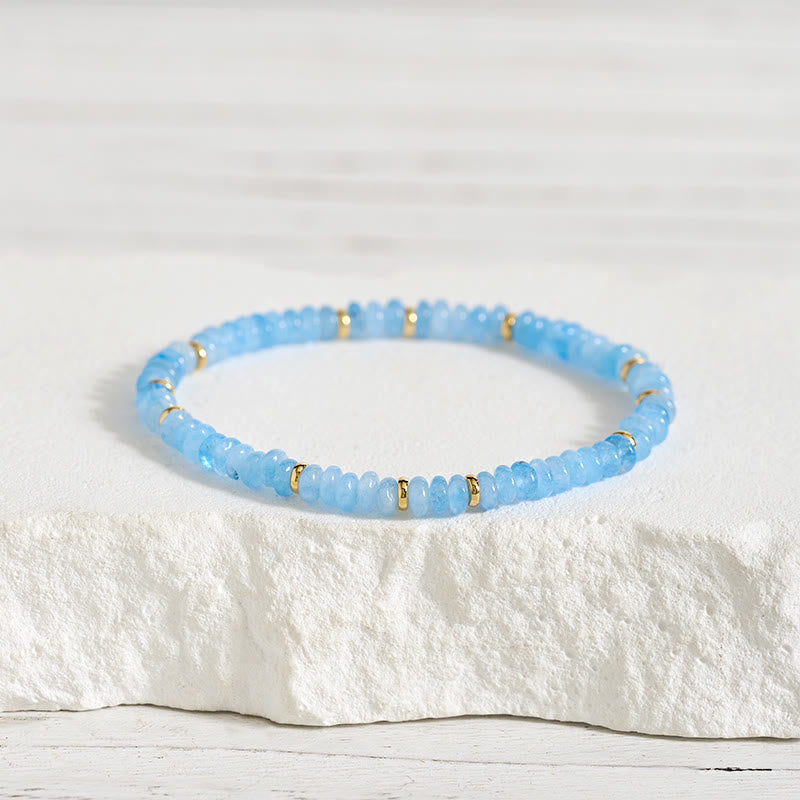 Buddha Stones Pulsera Serenity de perlas finas de aguamarina natural de 4 mm - Aguamarina (Circunferencia de la muñeca: 14-15 cm) - image 0