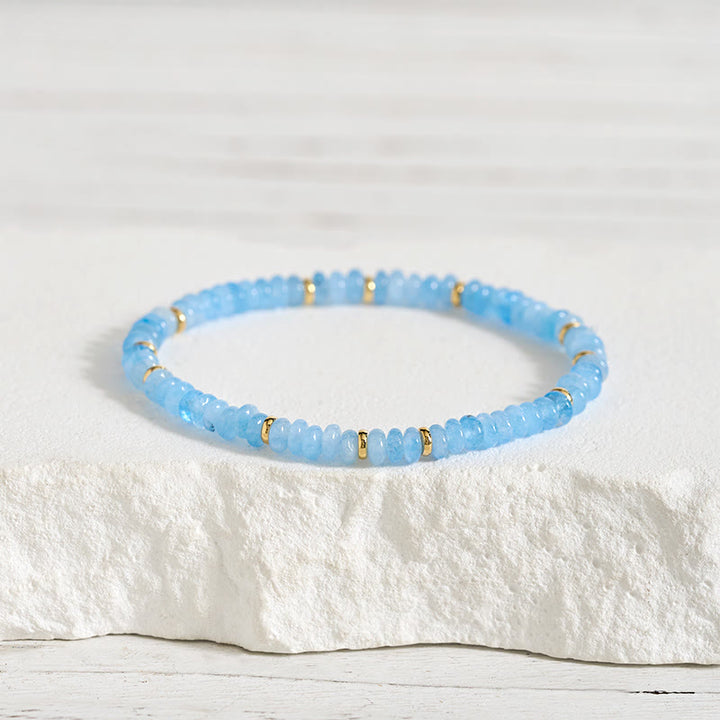 Buddha Stones Pulsera Serenity de perlas finas de aguamarina natural de 4 mm - Aguamarina (Circunferencia de la muñeca: 14-15 cm) - image 0