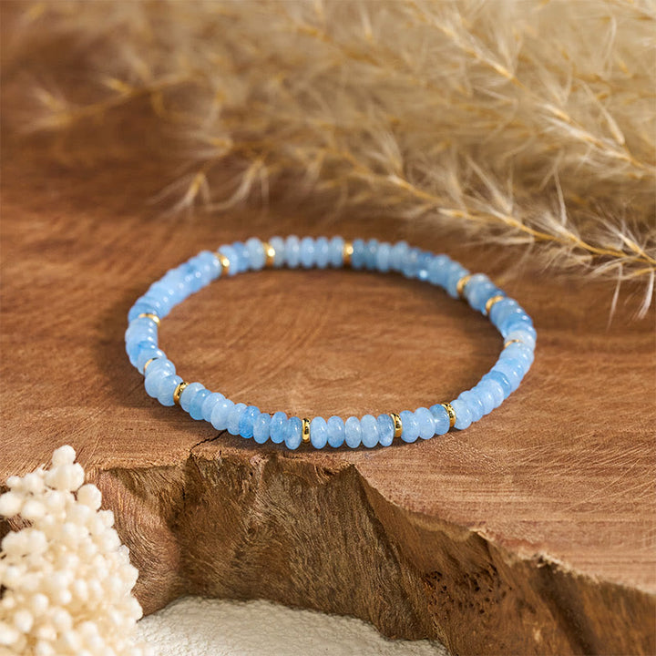 Buddha Stones Pulsera Serenity de perlas finas de aguamarina natural de 4 mm - image 1