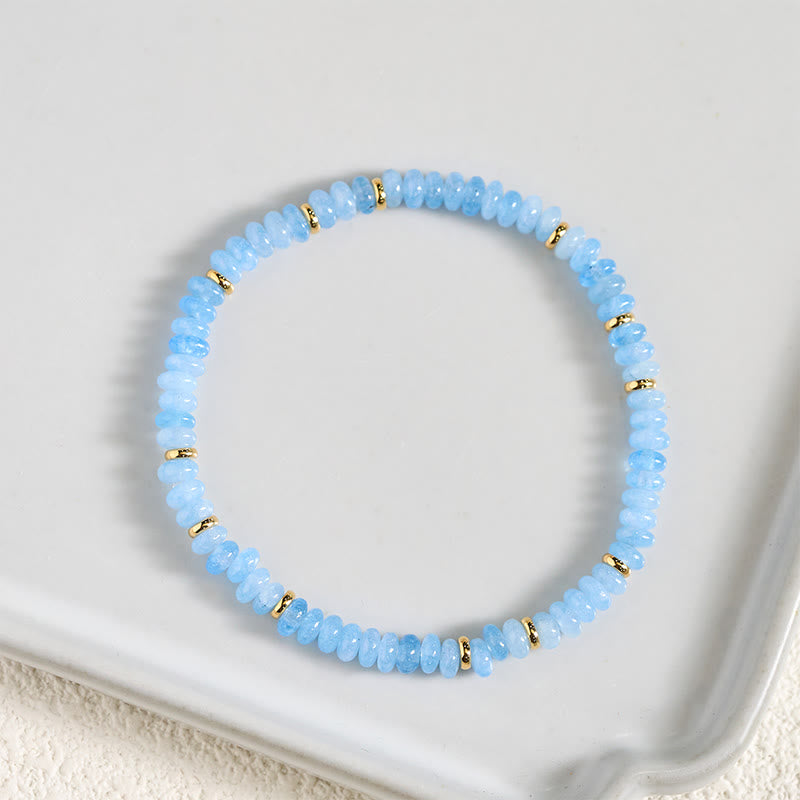 Buddha Stones Pulsera Serenity de perlas finas de aguamarina natural de 4 mm - image 3
