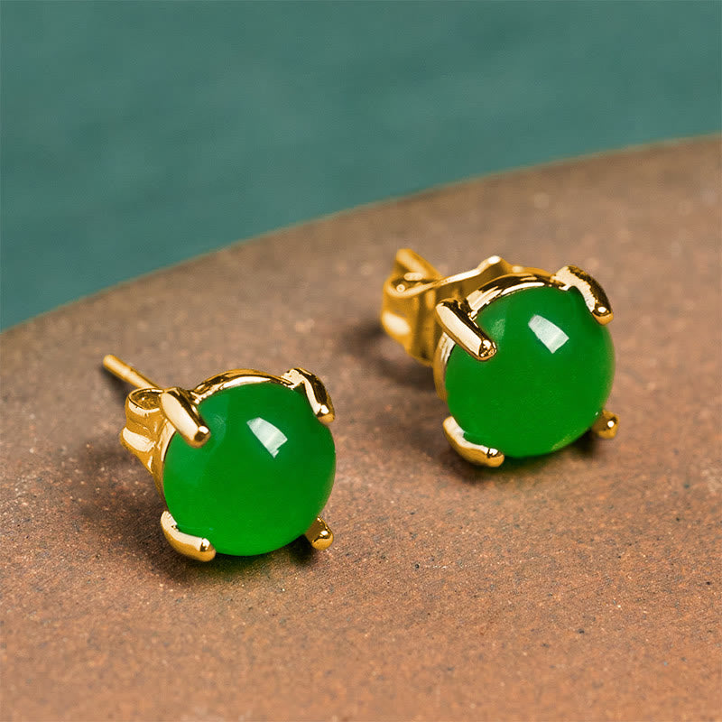 Buddha Stones Pendientes de jade y plata de ley 925 con el símbolo de la abundancia. - Jade (postes de plata de ley 925 chapados en oro) - image 0