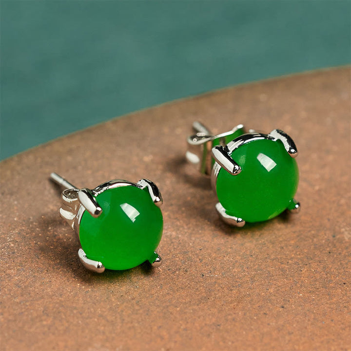 Buddha Stones Pendientes de jade y plata de ley 925 con el símbolo de la abundancia. - Jade (postes de plata de ley 925) - image 9