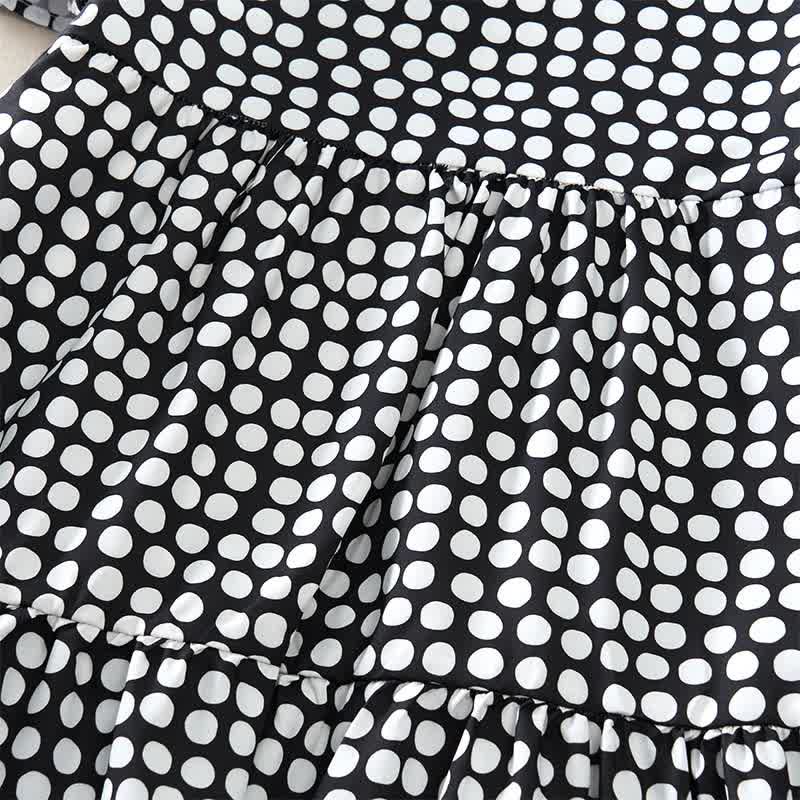 Buddha Stones Vestido de verano elegante de corte A con volantes en el bajo y manga corta hasta la rodilla, estampado de lunares. - image 10