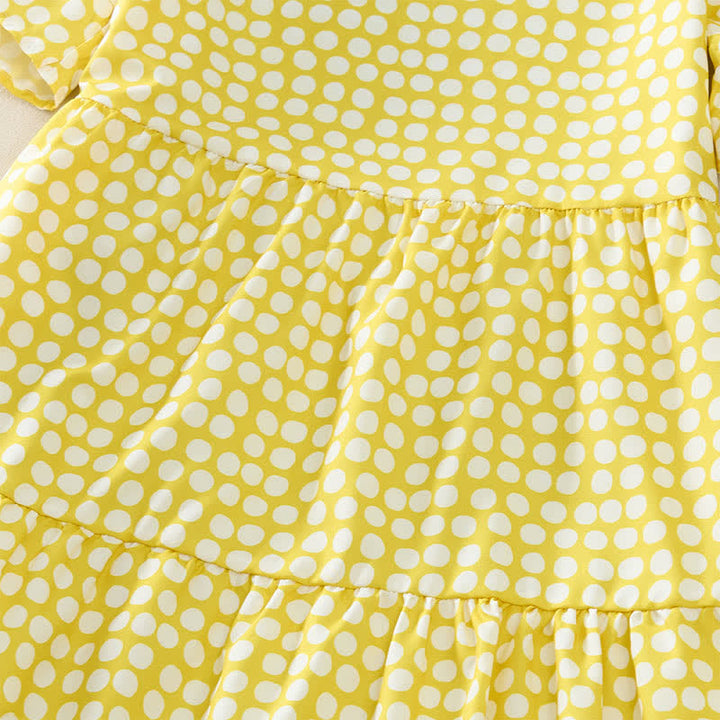 Buddha Stones Vestido de verano elegante de corte A con volantes en el bajo y manga corta hasta la rodilla, estampado de lunares. - image 21
