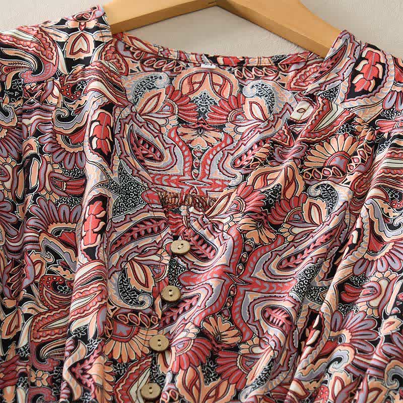 Buddha Stones Vestido largo de viscosa con mangas farol, estampado paisley y lazo en la cintura. - image 10
