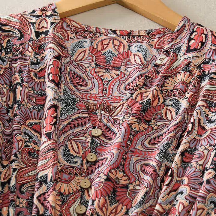 Buddha Stones Vestido largo de viscosa con mangas farol, estampado paisley y lazo en la cintura. - image 10