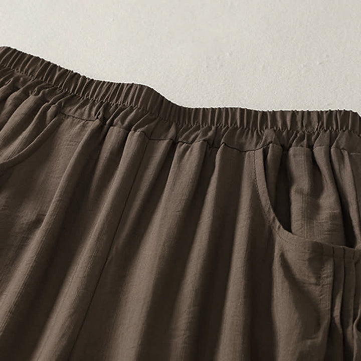 Buddha Stones Pantalones capri harem de verano para mujer, de color liso y cintura elástica. - image 1