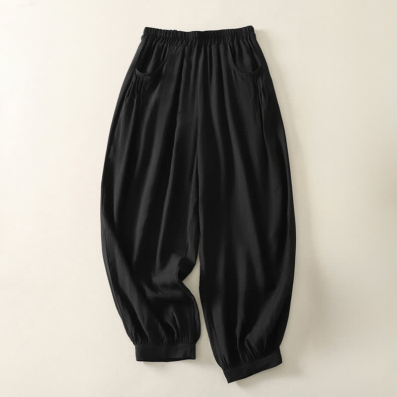 Buddha Stones Pantalones capri harem de verano para mujer, de color liso y cintura elástica. - Negro - US8-10，UK/AU12-14，EU40-42 (2XL) - image 4