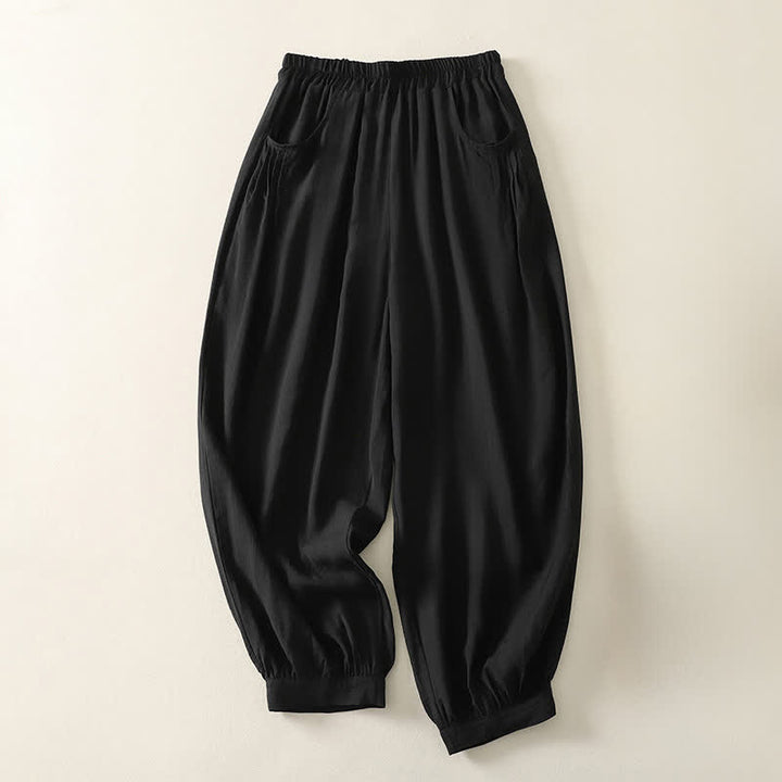 Buddha Stones Pantalones capri harem de verano para mujer, de color liso y cintura elástica. - Negro - US8-10，UK/AU12-14，EU40-42 (2XL) - image 4