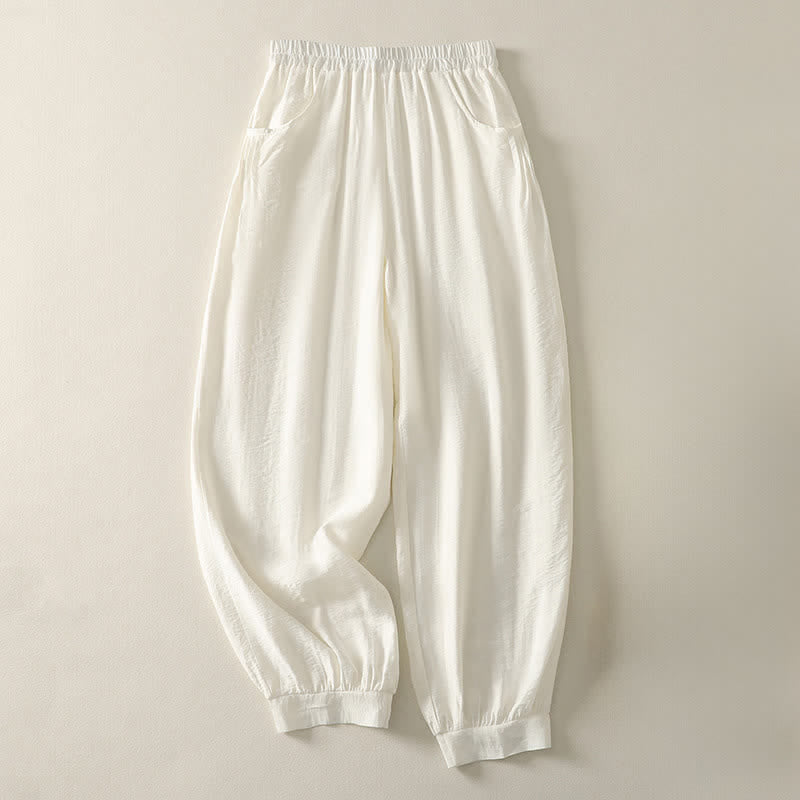 Buddha Stones Pantalones capri harem de verano para mujer, de color liso y cintura elástica. - Blanco antiguo - US8-10，UK/AU12-14，EU40-42 (2XL) - image 8