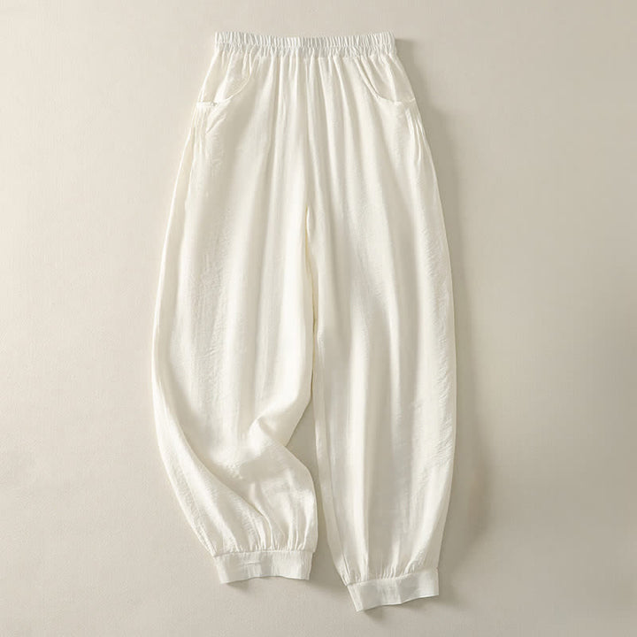 Buddha Stones Pantalones capri harem de verano para mujer, de color liso y cintura elástica. - Blanco antiguo - US8-10，UK/AU12-14，EU40-42 (2XL) - image 8