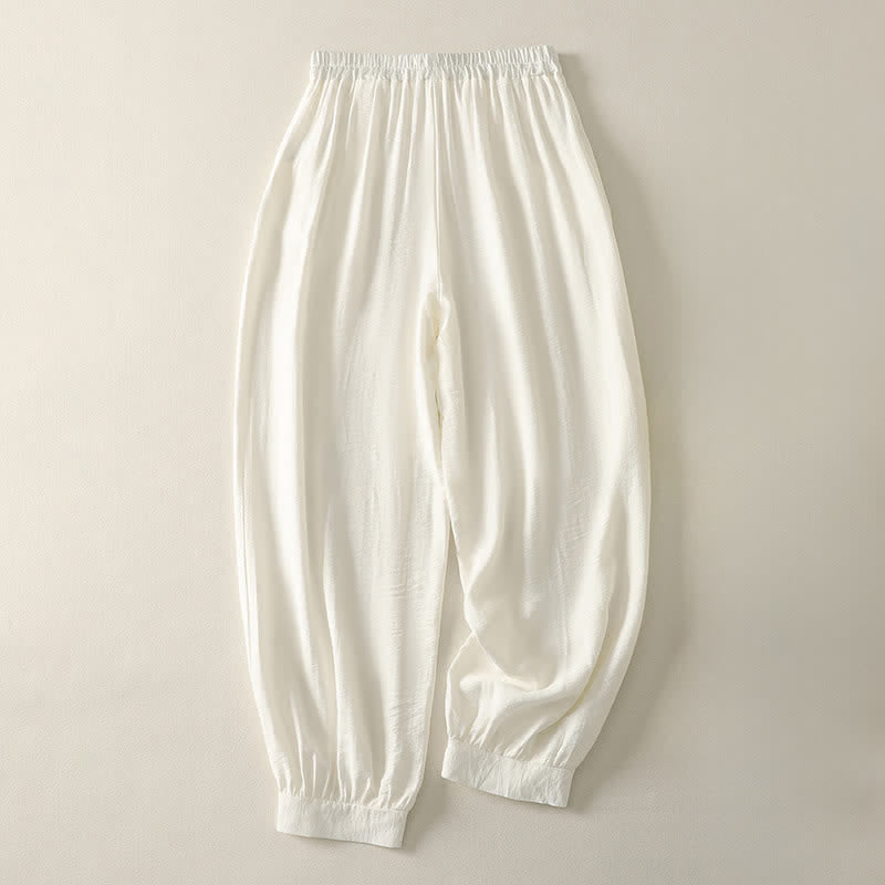 Buddha Stones Pantalones capri harem de verano para mujer, de color liso y cintura elástica. - image 9