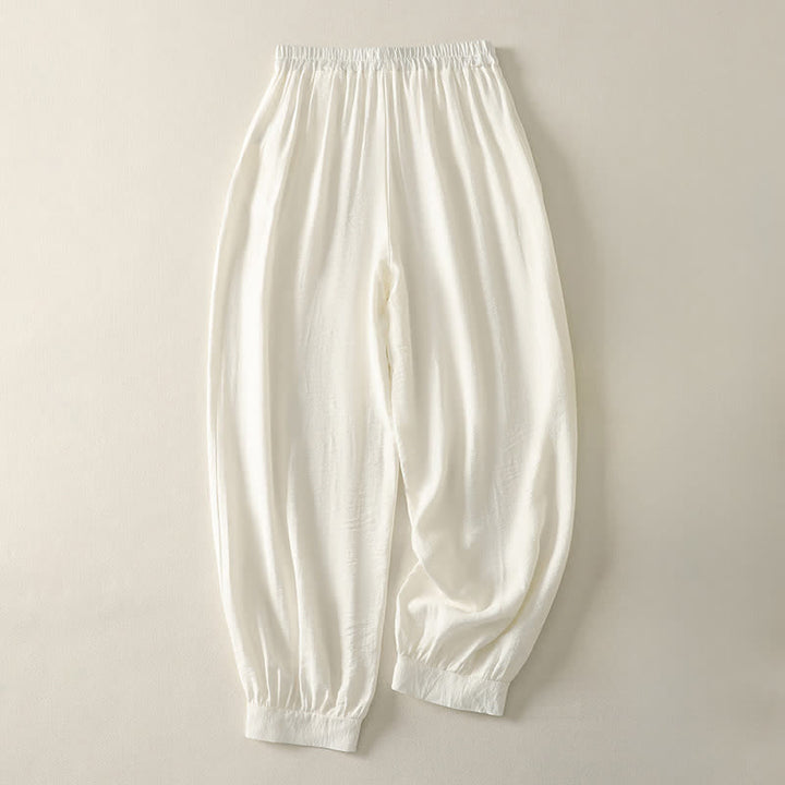 Buddha Stones Pantalones capri harem de verano para mujer, de color liso y cintura elástica. - image 9
