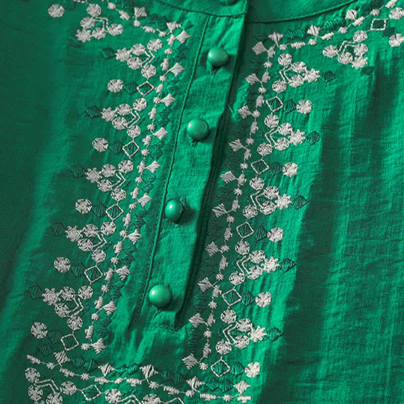 Buddha Stones Camisa de manga corta para mujer, de algodón, con medio botón y bordado de primavera. - image 17