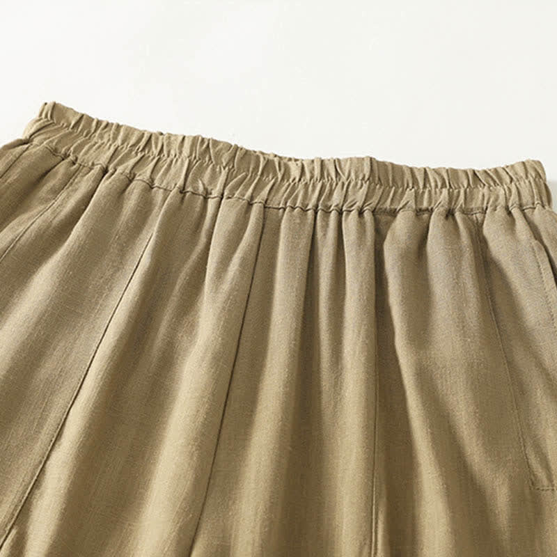 Buddha Stones Pantalones de mujer de algodón de color liso con cintura elástica y pernera recta, con bolsillos, ideales para la primavera. - image 2