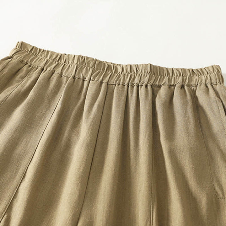 Buddha Stones Pantalones de mujer de algodón de color liso con cintura elástica y pernera recta, con bolsillos, ideales para la primavera. - image 2
