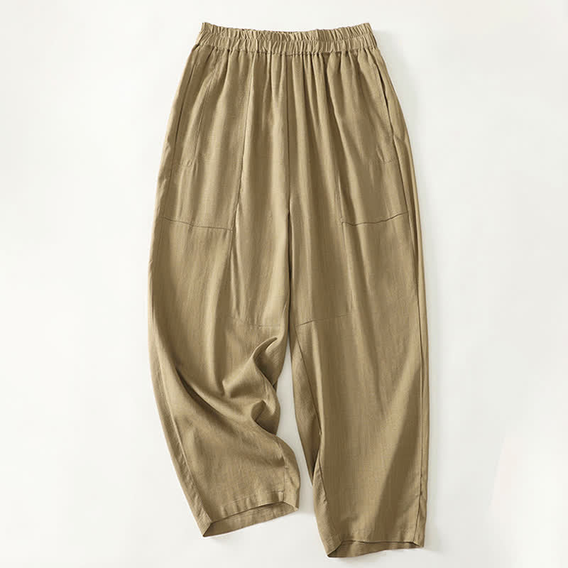 Buddha Stones Pantalones de mujer de algodón de color liso con cintura elástica y pernera recta, con bolsillos, ideales para la primavera. - image 1