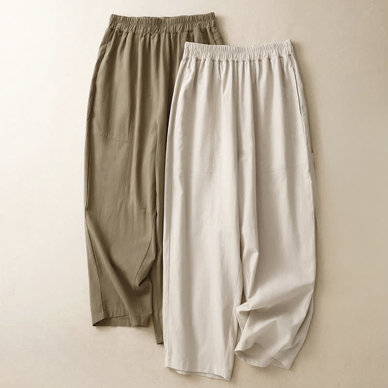 Buddha Stones Pantalones de mujer de algodón de color liso con cintura elástica y pernera recta, con bolsillos, ideales para la primavera. - image 15