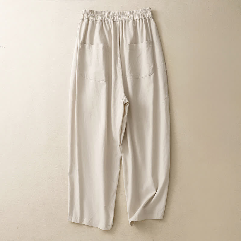 Buddha Stones Pantalones de mujer de algodón de color liso con cintura elástica y pernera recta, con bolsillos, ideales para la primavera. - image 7