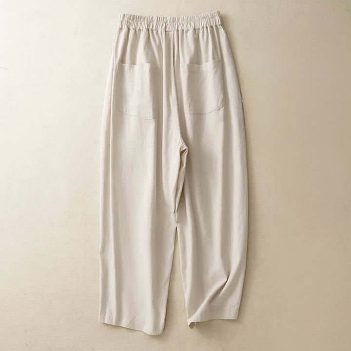 Buddha Stones Pantalones de mujer de algodón de color liso con cintura elástica y pernera recta, con bolsillos, ideales para la primavera. - image 7