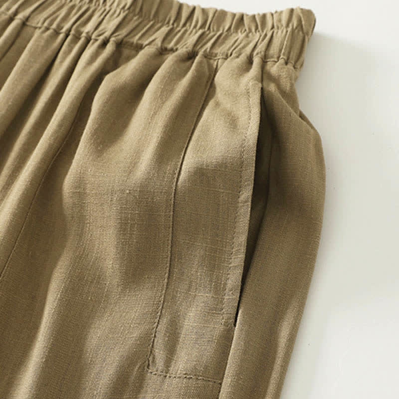 Buddha Stones Pantalones de mujer de algodón de color liso con cintura elástica y pernera recta, con bolsillos, ideales para la primavera. - image 3
