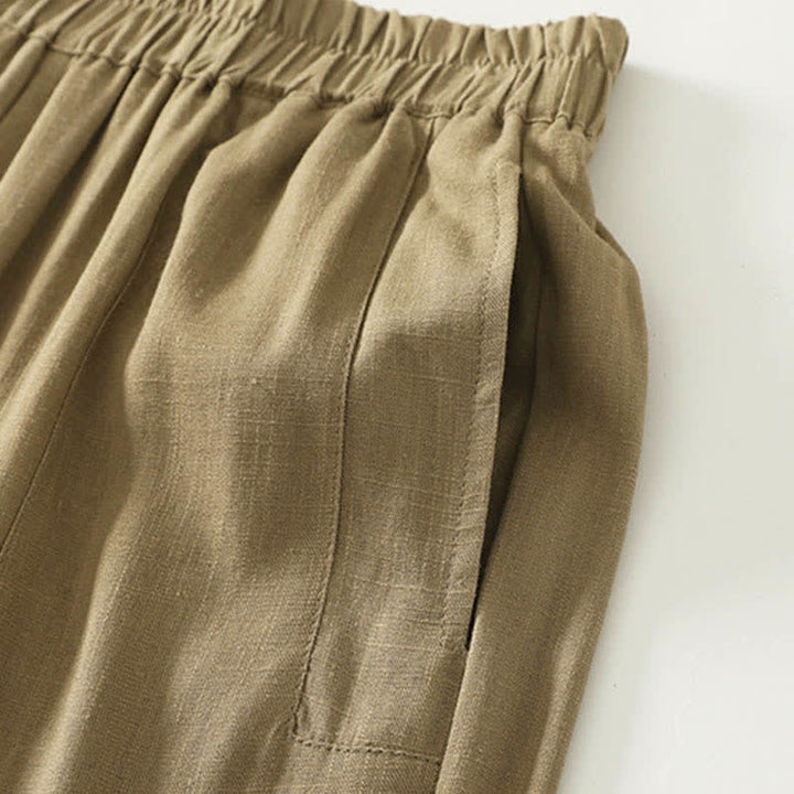 Buddha Stones Pantalones de mujer de algodón de color liso con cintura elástica y pernera recta, con bolsillos, ideales para la primavera. - image 3