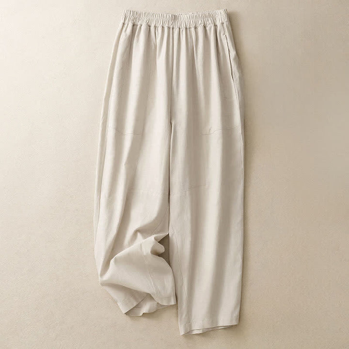 Buddha Stones Pantalones de mujer de algodón de color liso con cintura elástica y pernera recta, con bolsillos, ideales para la primavera. - Lino - US8-10，UK/AU12-14，EU40-42 (2XL) - image 6
