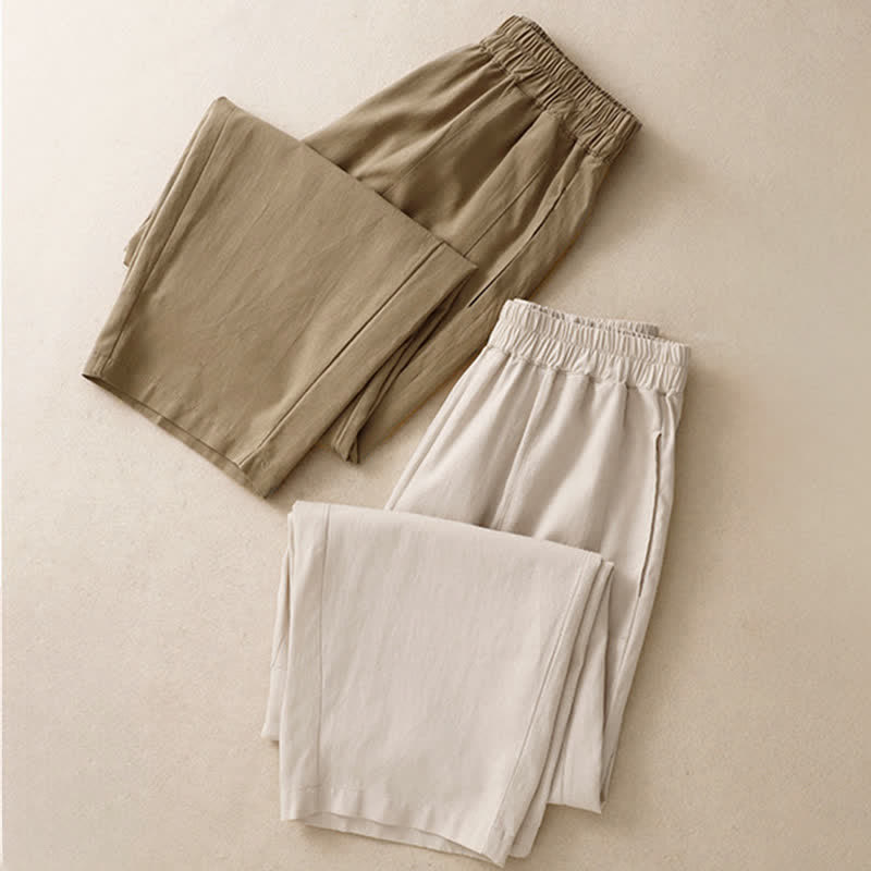 Buddha Stones Pantalones de mujer de algodón de color liso con cintura elástica y pernera recta, con bolsillos, ideales para la primavera. - image 17