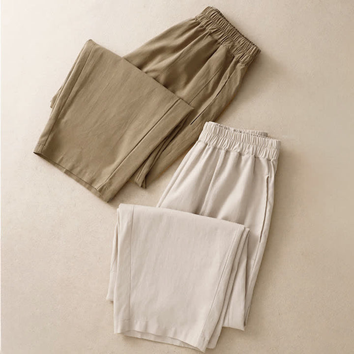 Buddha Stones Pantalones de mujer de algodón de color liso con cintura elástica y pernera recta, con bolsillos, ideales para la primavera. - image 17
