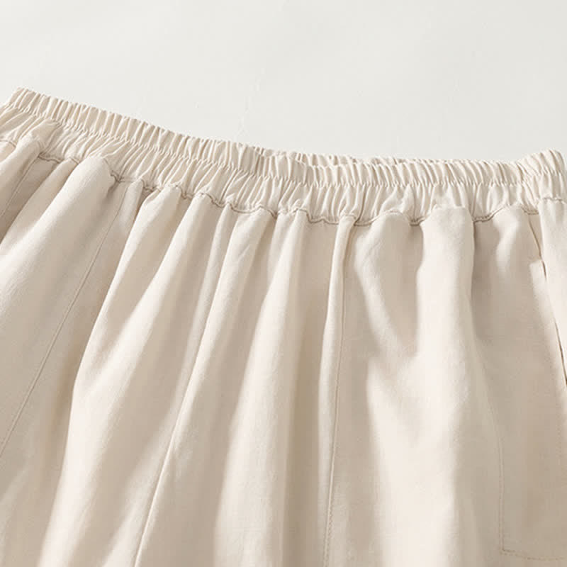 Buddha Stones Pantalones de mujer de algodón de color liso con cintura elástica y pernera recta, con bolsillos, ideales para la primavera. - image 8