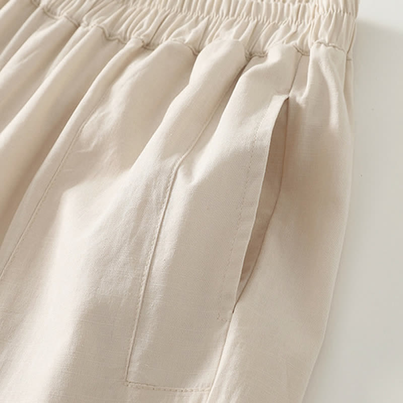 Buddha Stones Pantalones de mujer de algodón de color liso con cintura elástica y pernera recta, con bolsillos, ideales para la primavera. - image 11