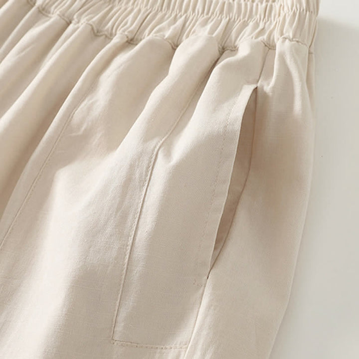 Buddha Stones Pantalones de mujer de algodón de color liso con cintura elástica y pernera recta, con bolsillos, ideales para la primavera. - image 11