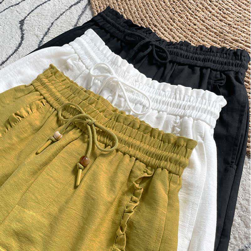 Buddha Stones Pantalones cortos de verano para mujer con cintura elástica, volantes y cordón ajustable, con bolsillos. - image 28