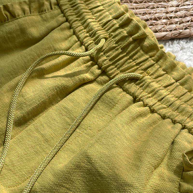 Buddha Stones Pantalones cortos de verano para mujer con cintura elástica, volantes y cordón ajustable, con bolsillos. - image 2