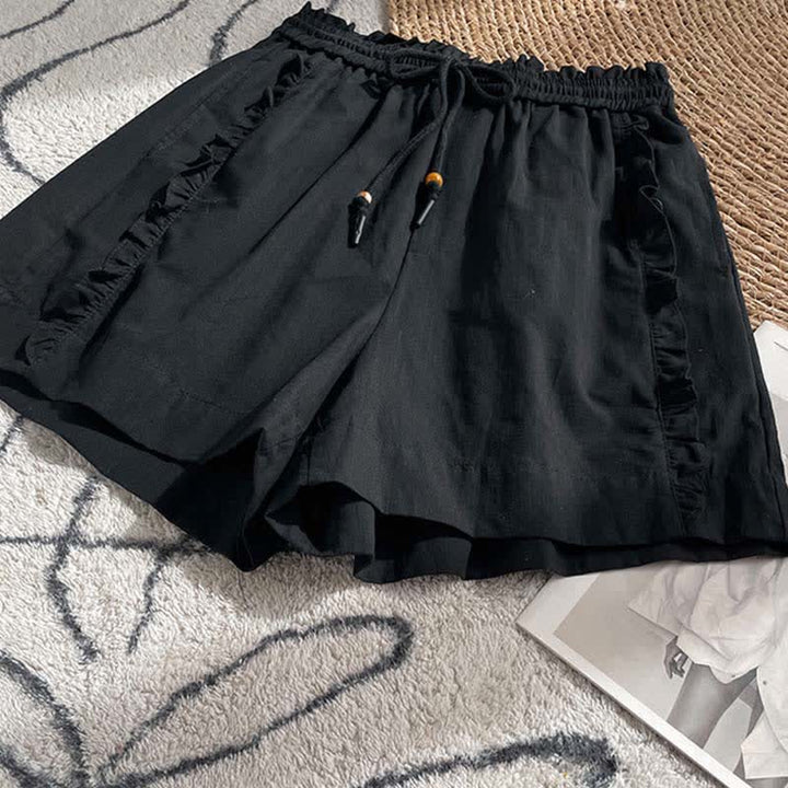 Buddha Stones Pantalones cortos de verano para mujer con cintura elástica, volantes y cordón ajustable, con bolsillos. - image 8