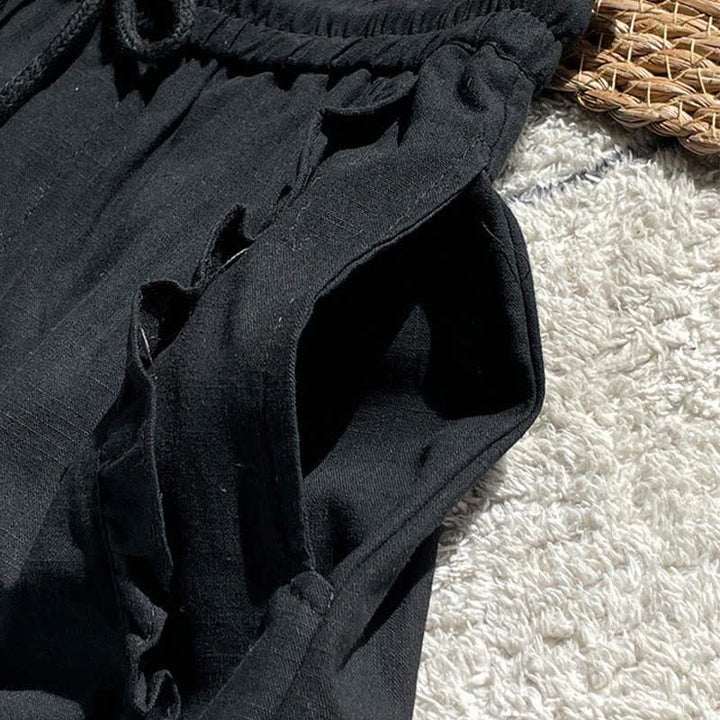 Buddha Stones Pantalones cortos de verano para mujer con cintura elástica, volantes y cordón ajustable, con bolsillos. - image 11