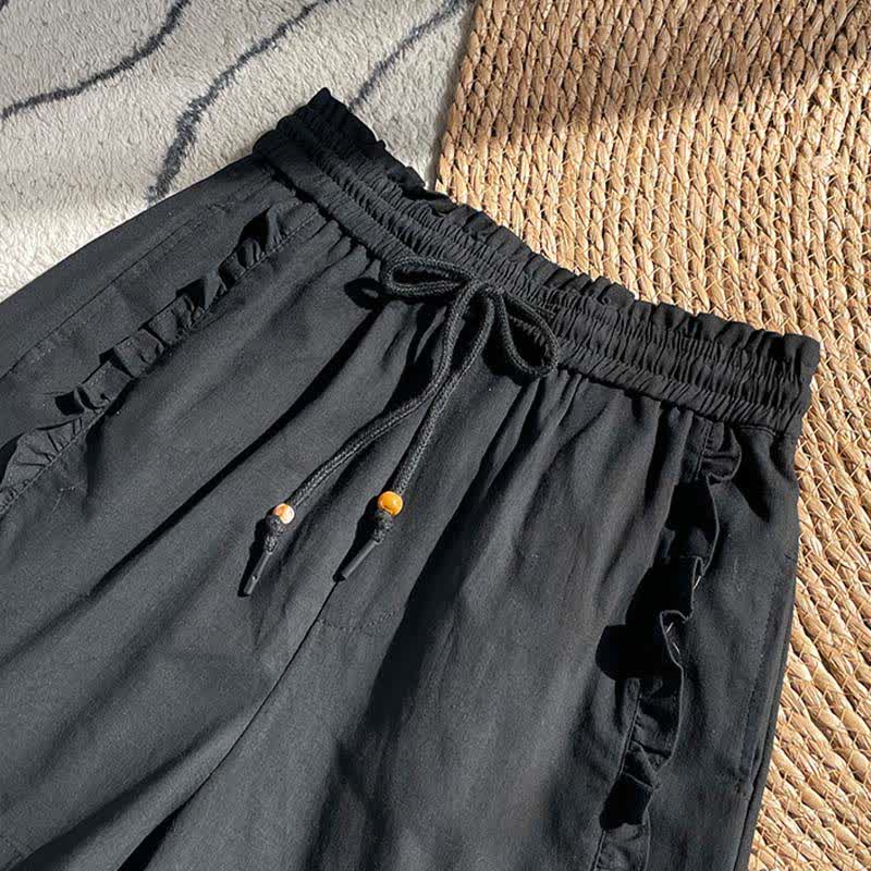 Buddha Stones Pantalones cortos de verano para mujer con cintura elástica, volantes y cordón ajustable, con bolsillos. - image 9
