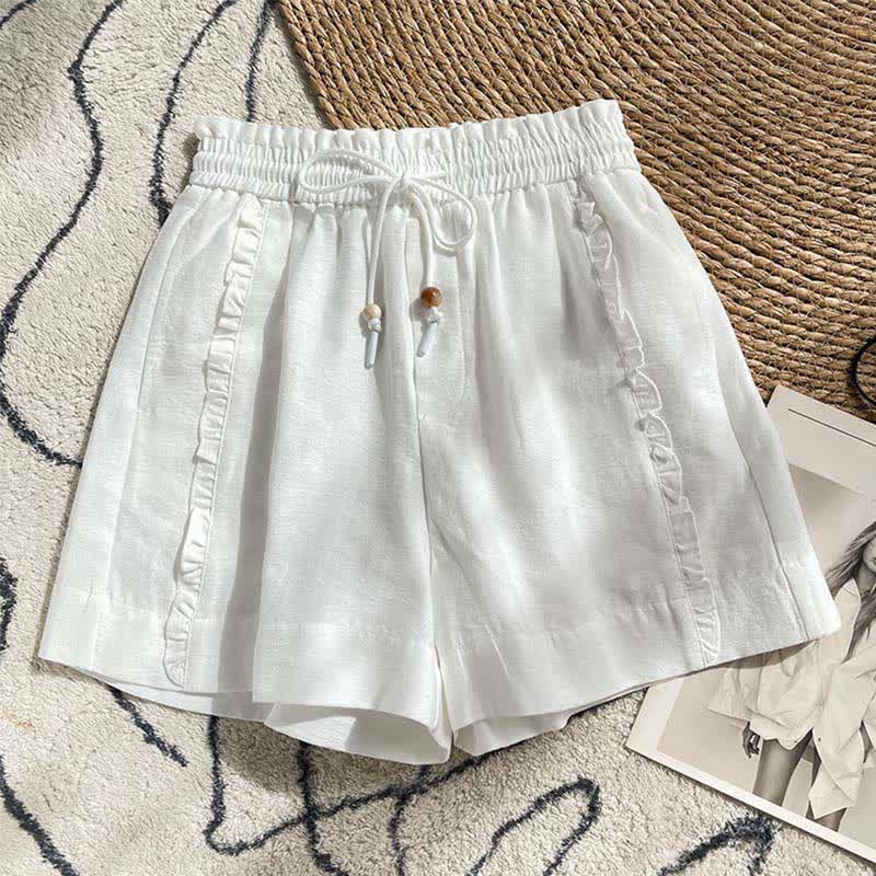 Buddha Stones Pantalones cortos de verano para mujer con cintura elástica, volantes y cordón ajustable, con bolsillos. - Blanco - US8-10，UK/AU12-14，EU40-42 (2XL) - image 13