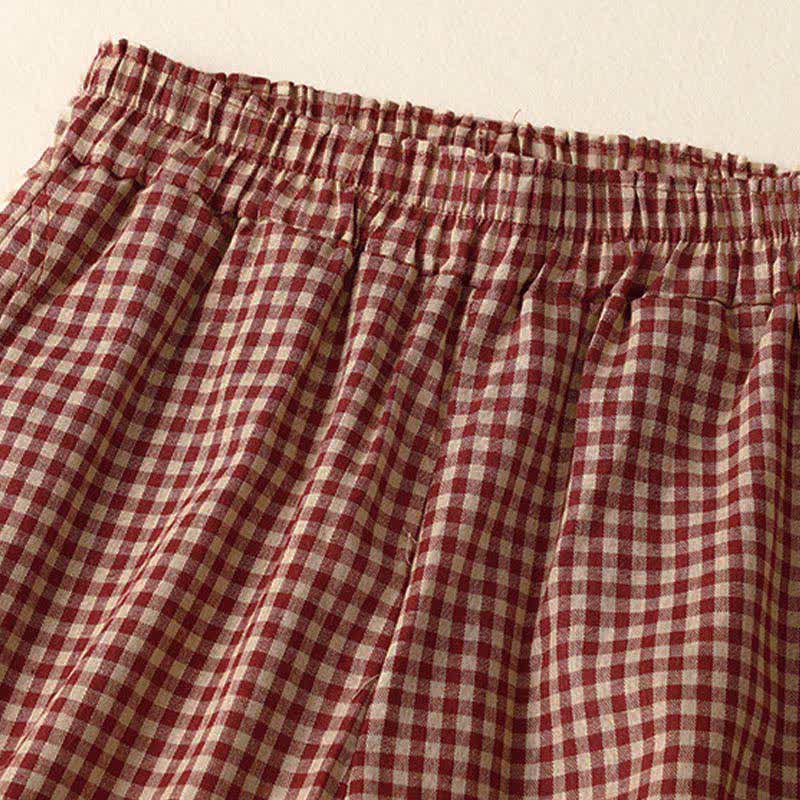 Buddha Stones Pantalones de mujer de corte cropped, ajustados, con cintura elástica y estampado a cuadros, ideales para el verano. - image 1