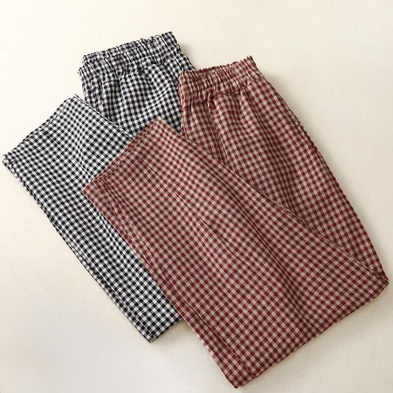 Buddha Stones Pantalones de mujer de corte cropped, ajustados, con cintura elástica y estampado a cuadros, ideales para el verano. - image 15