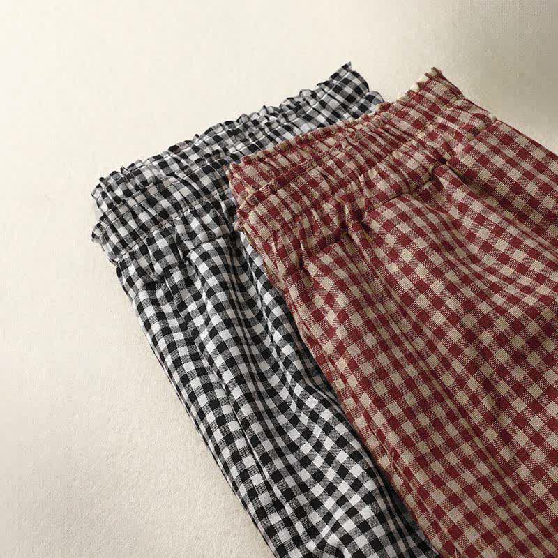 Buddha Stones Pantalones de mujer de corte cropped, ajustados, con cintura elástica y estampado a cuadros, ideales para el verano. - image 17