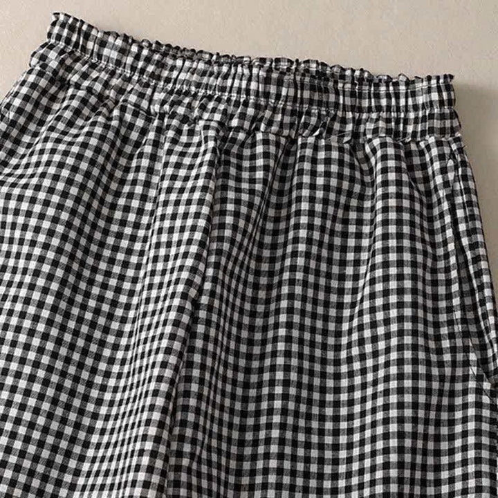 Buddha Stones Pantalones de mujer de corte cropped, ajustados, con cintura elástica y estampado a cuadros, ideales para el verano. - image 8