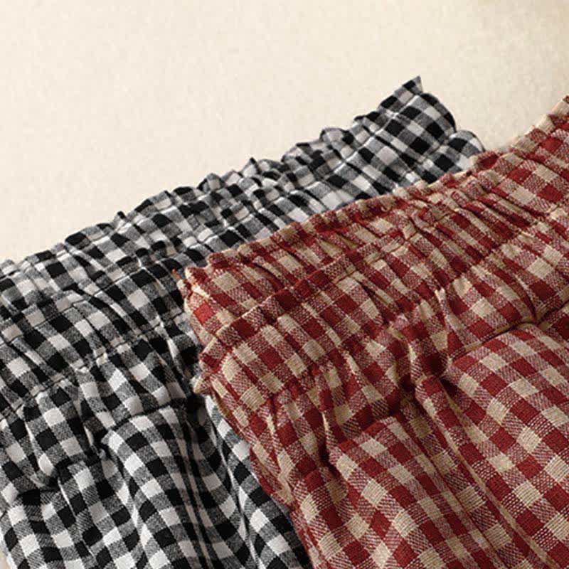 Buddha Stones Pantalones de mujer de corte cropped, ajustados, con cintura elástica y estampado a cuadros, ideales para el verano. - image 18