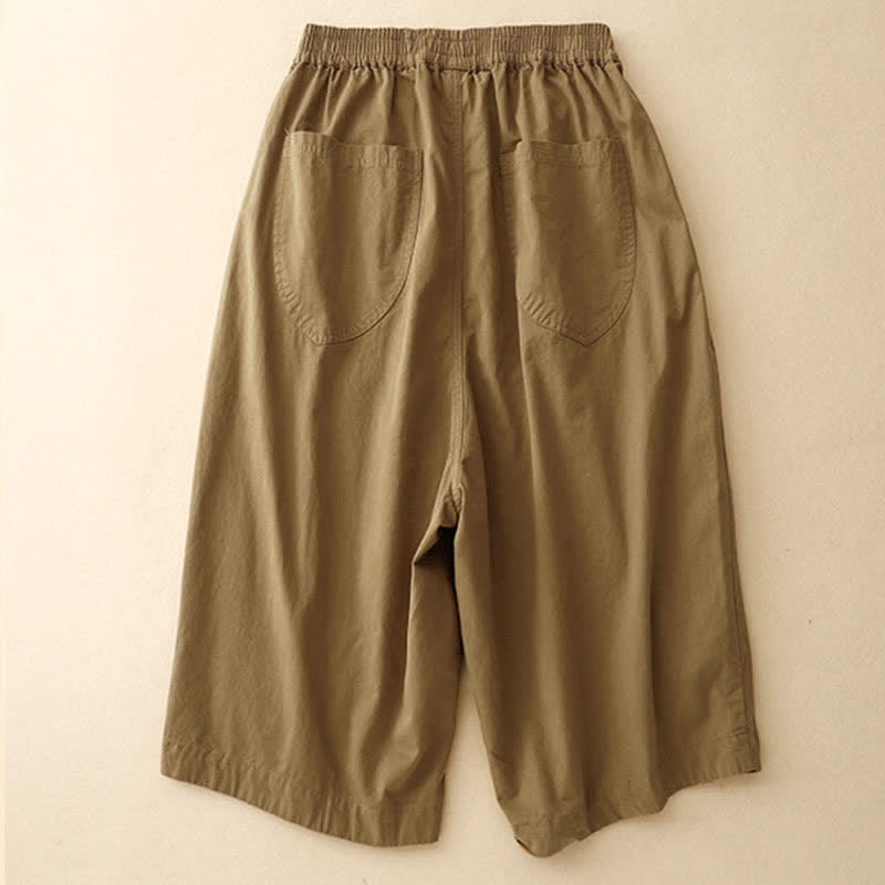 Buddha Stones Pantalones cortos de algodón para mujer con cintura elástica y bolsillos, ideales para el verano. - image 1