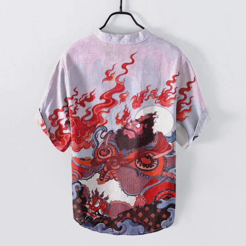 Buddha Stones Camisa de manga corta con medio botón y estampado Mythic Flame para hombre, de algodón. - image 4