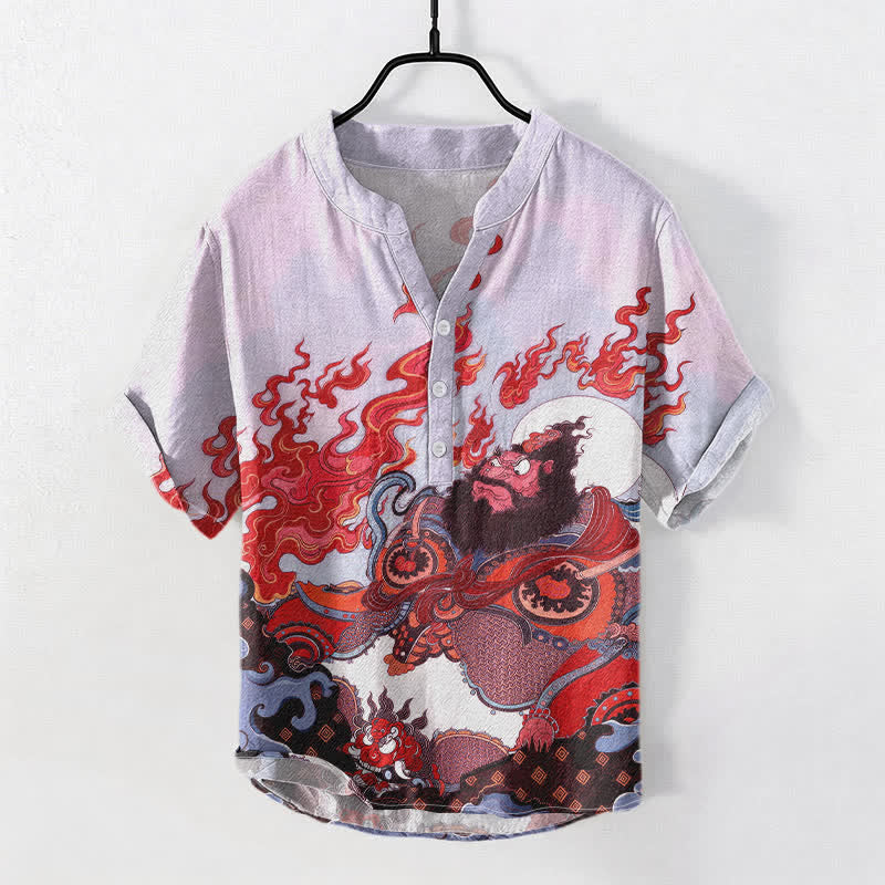 Buddha Stones Camisa de manga corta con medio botón y estampado Mythic Flame para hombre, de algodón. - Cardo - US/UK/AU50, EU60 (5XL) - image 3