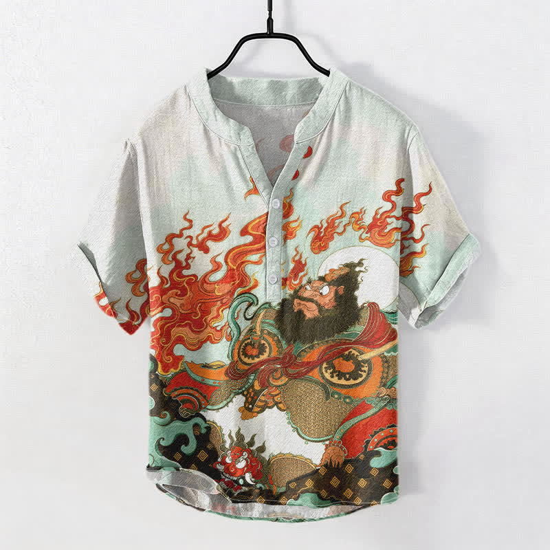 Buddha Stones Camisa de manga corta con medio botón y estampado Mythic Flame para hombre, de algodón. - Gotas de miel - US/UK/AU50, EU60 (5XL) - image 5
