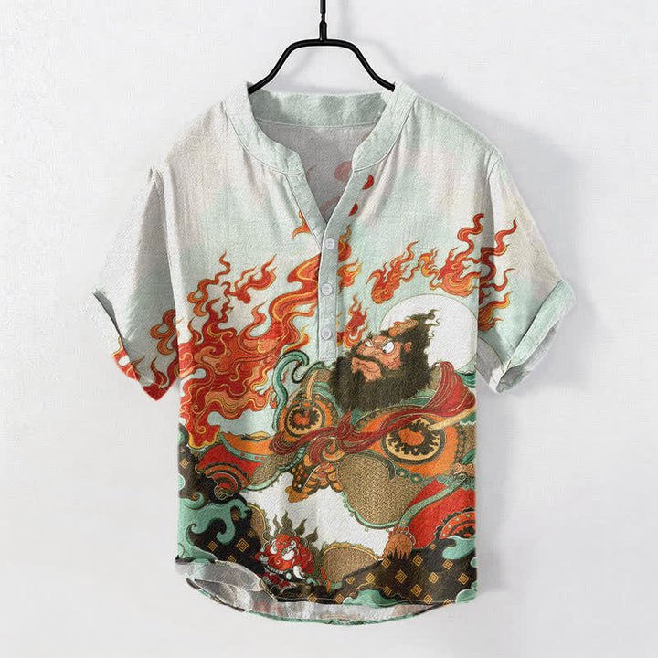 Buddha Stones Camisa de manga corta con medio botón y estampado Mythic Flame para hombre, de algodón. - Gotas de miel - US/UK/AU50, EU60 (5XL) - image 5
